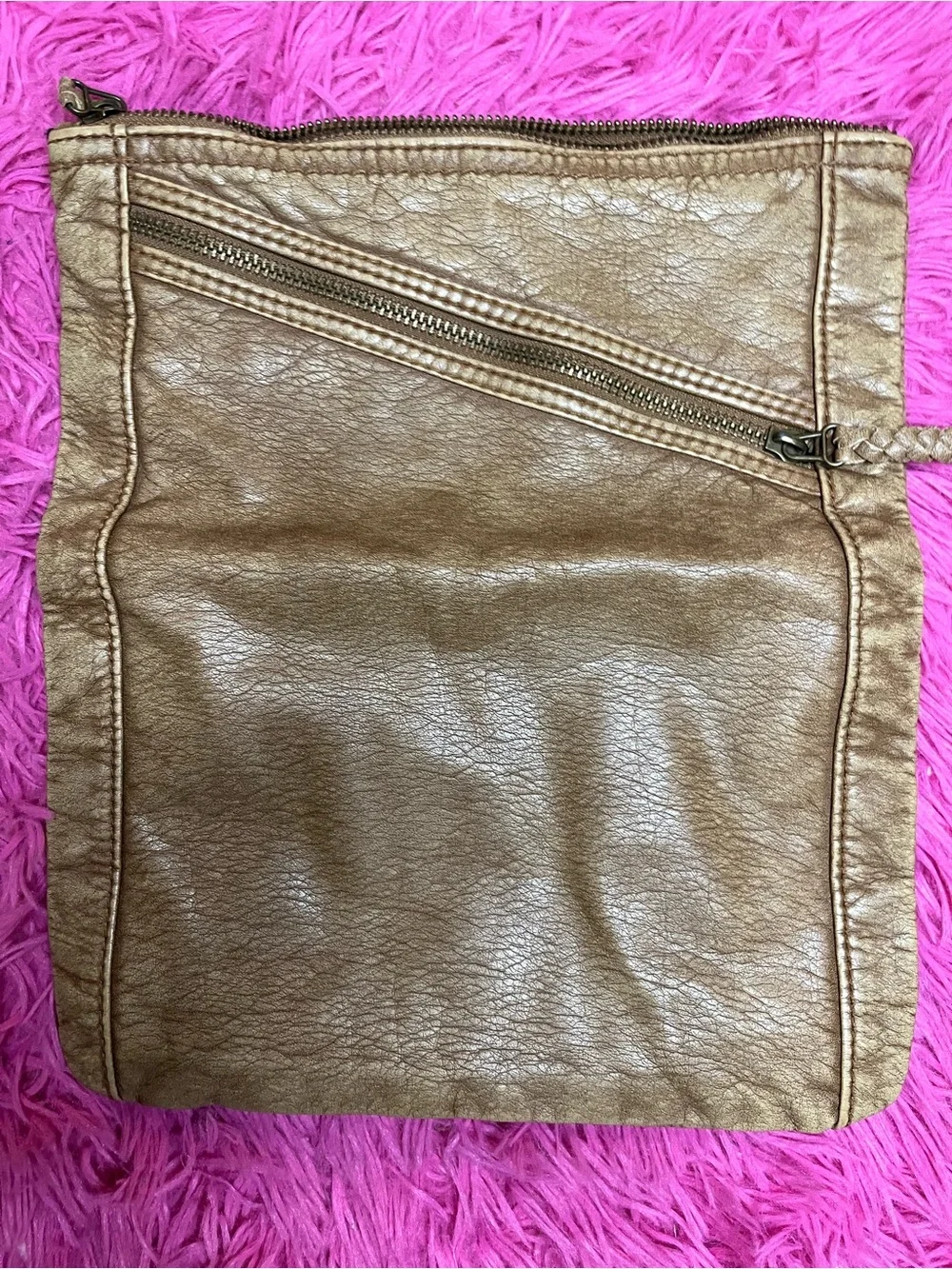 Converse Metallic Tan Fold-Over Clutch with Braided Tassels